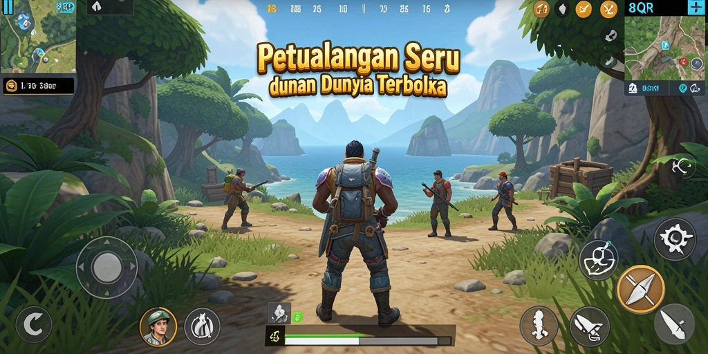 Tangkapan layar menunjukkan pemain menjelajahi dunia terbuka dengan pemandangan menakjubkan.