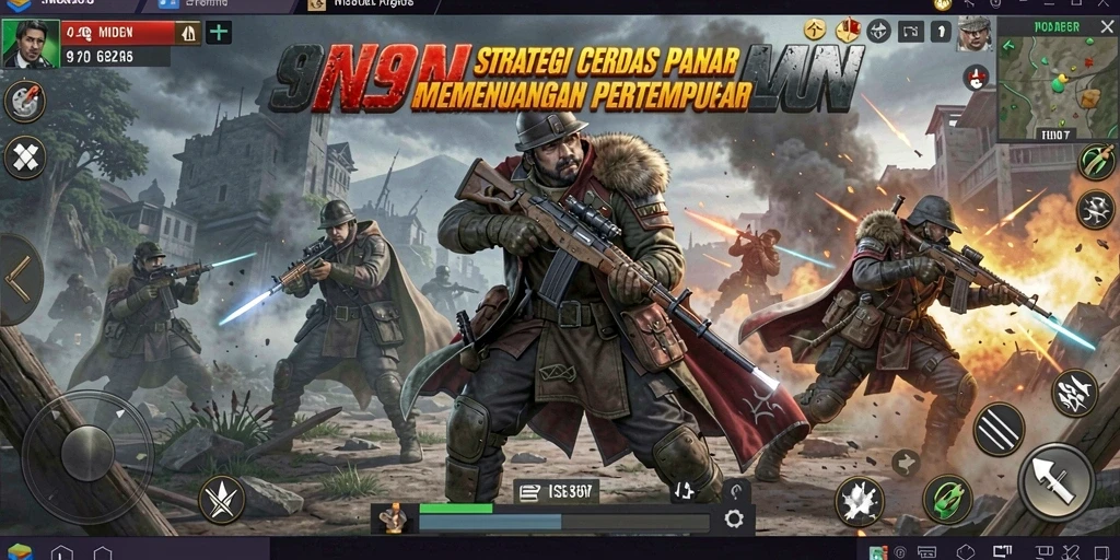 Tangkapan layar 9N9N menunjukkan pertarungan intens dalam game strategi.