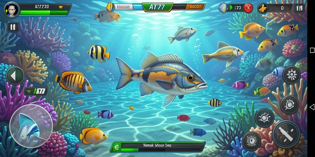 Screenshot gameplay AT777 menampilkan aksi seru menangkap ikan.