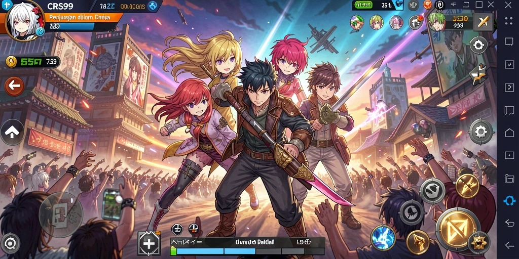 Screenshot gameplay CRS99 menampilkan pertarungan seru di dunia anime.
