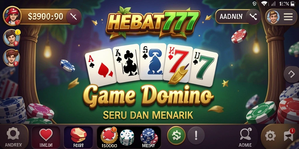 Screenshot utama HEBAT777 menunjukkan gameplay Domino yang seru.