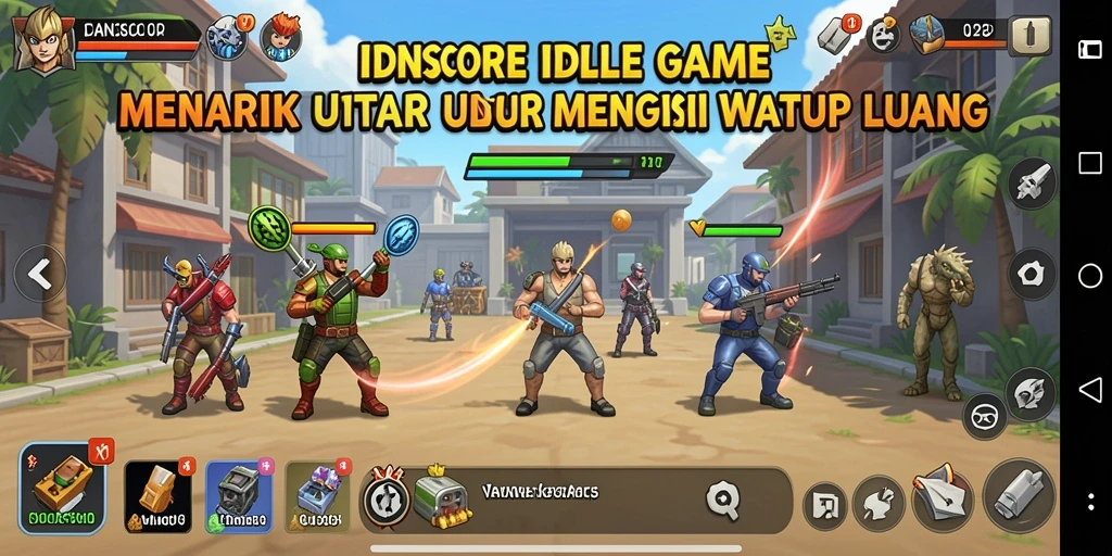 Screenshot menunjukkan karakter dalam game Idle IDNSCORE yang sedang mengumpulkan sumber daya.