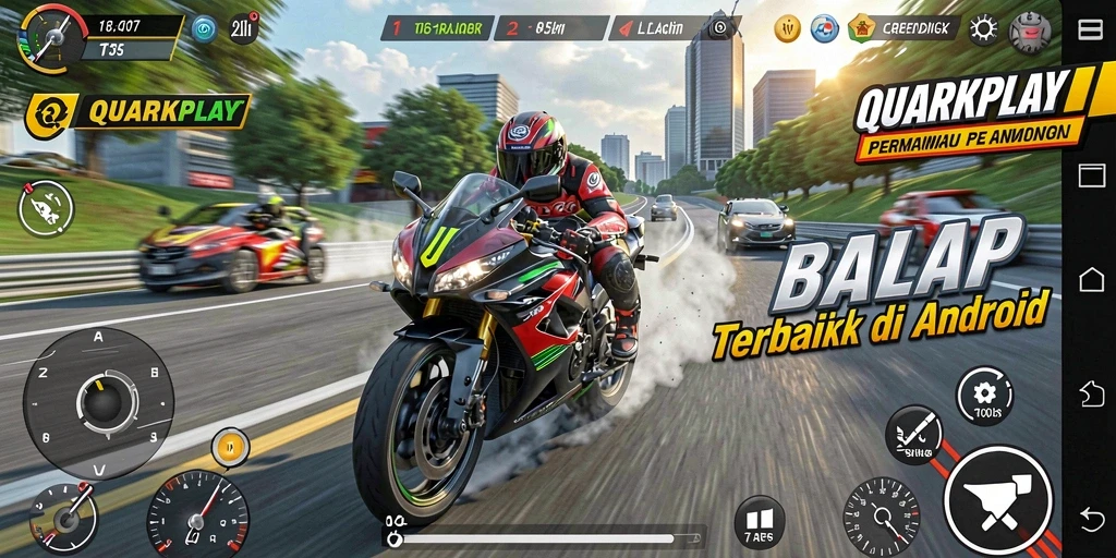 Tampilan gameplay seru di balapan motor QUARKPLAY.