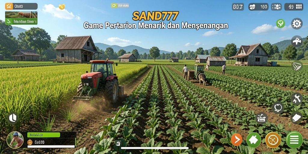 Tampilan gameplay SAND77 yang menggambarkan aktivitas pertanian yang seru.