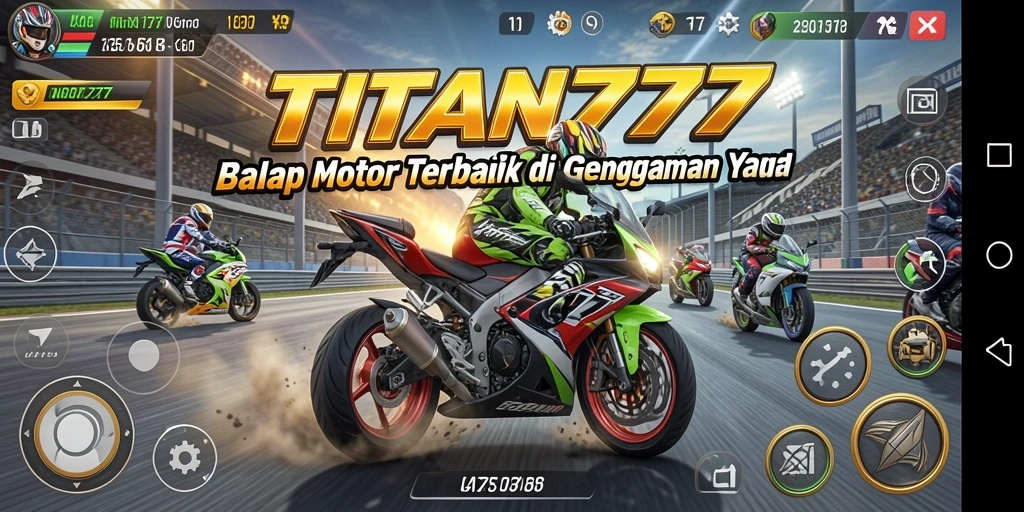Tampilan gameplay TITAN777 yang menonjolkan aksi balap motor.